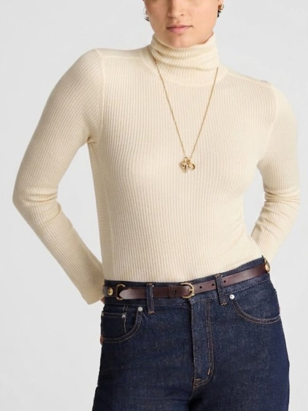 Madewell Ribbed Knit Turtleneck Long Sleeve Tee Cream Size S NWT